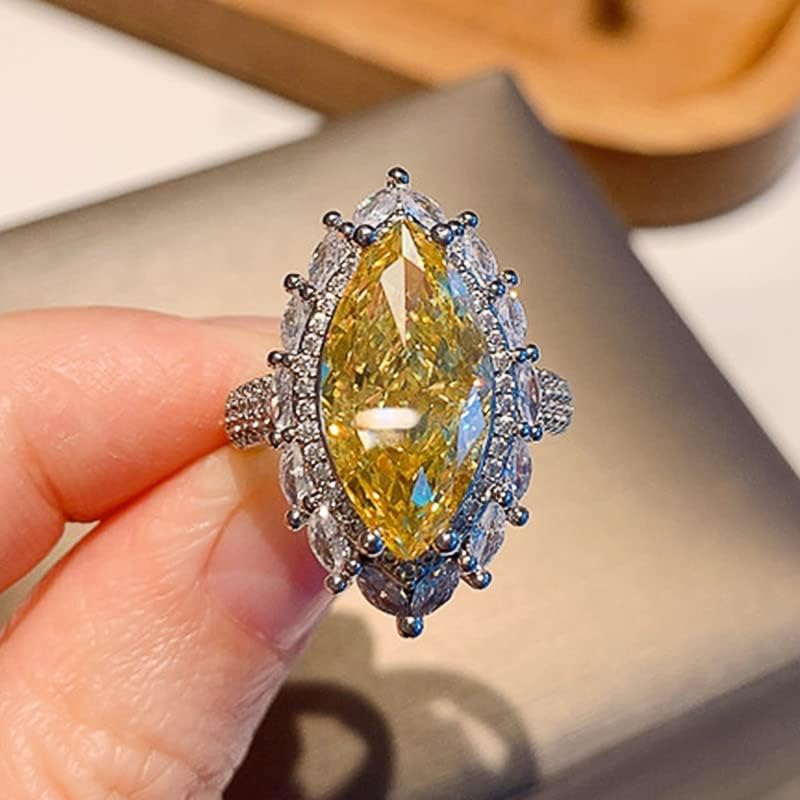 Htayekog Olive Horse Eye Ring 925 Silver Full Diamond Ring Promise Rings for Her，18k Gold Shiny Citrine Ring Cubic Zirconia Promise Rings Cz Yellow Gem Cocktail Rings Eternity Engagement Wedding Ring （6） - Image 2